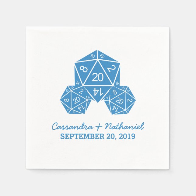 Serviette Jetable Papier Mariage bleu D20 dés (Devant)