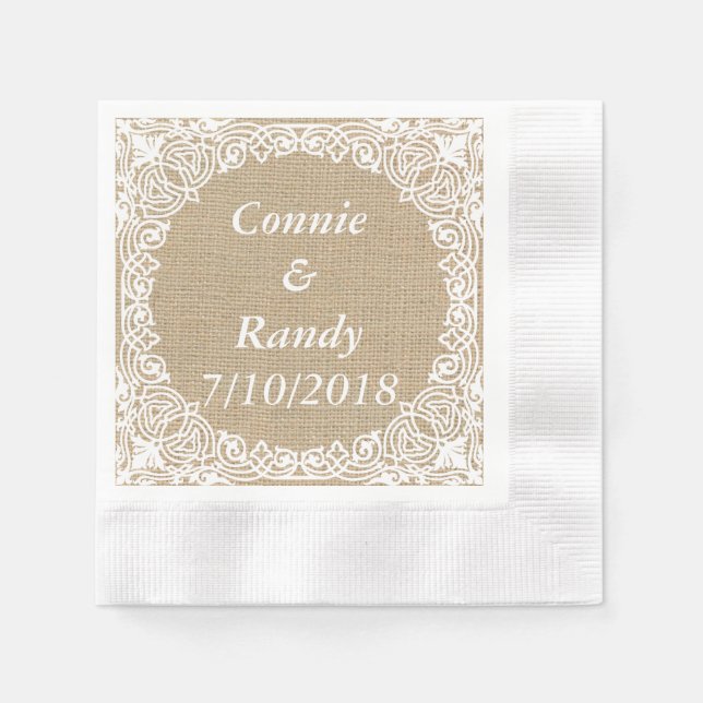Serviette Jetable Papier Mariage Burlap et dentelle (Devant)
