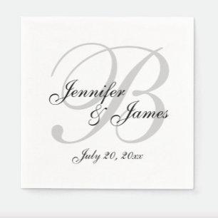 Serviette Jetable Papier Mariage noir noir Monogramme noir Napkin
