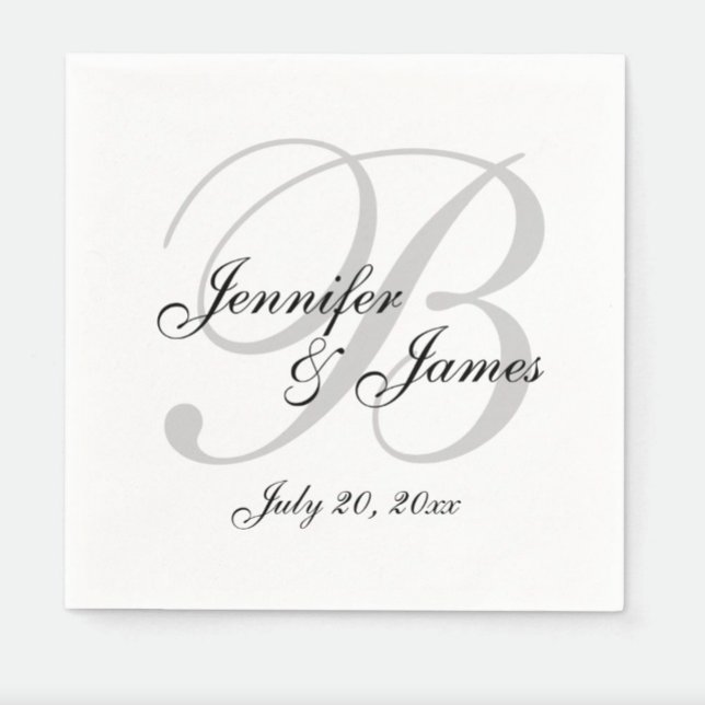 Serviette Jetable Papier Mariage noir noir Monogramme noir Napkin (Créateur téléchargé)
