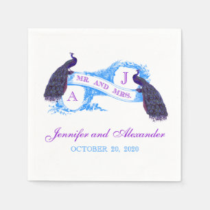 Serviette Jetable Papier Mariage Peacock Turquoise violet