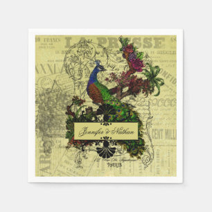 Serviette Jetable Papier Mariage personnalisé Peacock vintage
