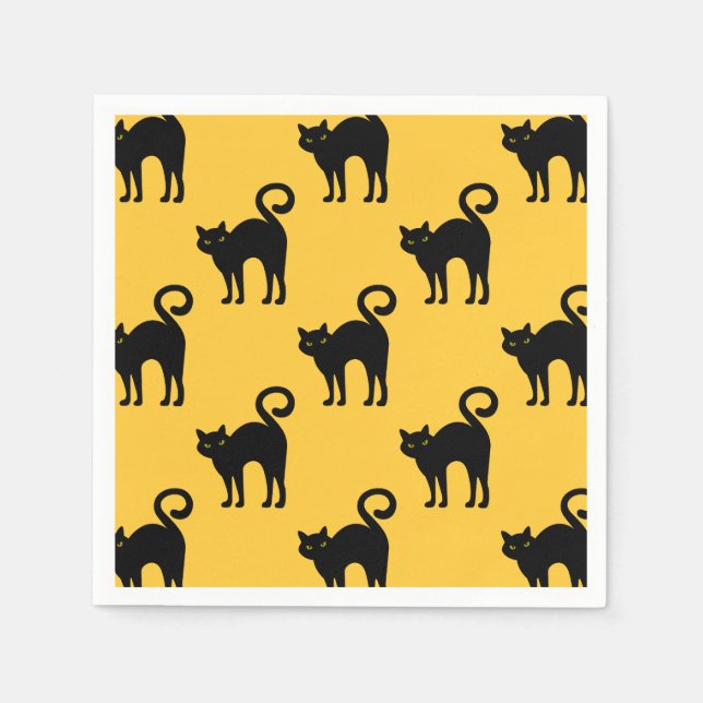 Serviette Jetable Papier Motif Halloween noir Chat (Devant)