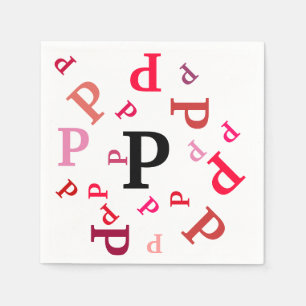 Serviette Jetable Papier Napkin - Lettres mélangées en rouge et rose