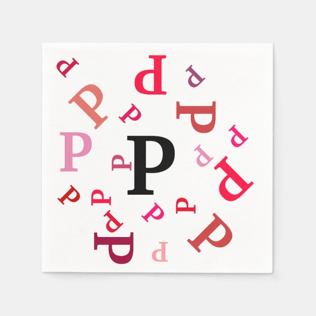Serviette Jetable Papier Napkin - Lettres mélangées en rouge et rose (Devant)