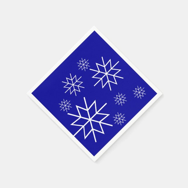 Serviette Jetable Papier Napkin - Snowflakes - Blanc sur Bleu (Coin)
