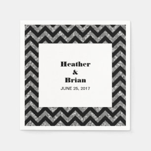 Serviette Jetable Papier Parties scintillant Chevron Argent