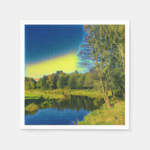 Serviette Jetable Papier Paysager Jaune Stylisé Napkin