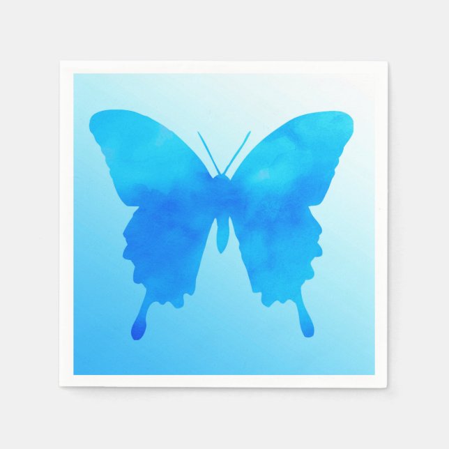 Serviette Jetable Papillon aquarelle - Nuances de bleu ciel (Devant)