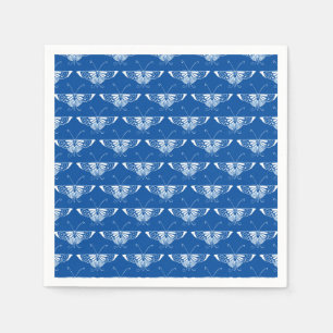 Serviette Jetable Papillon Art déco stylisé, bleu cobalt et blanc