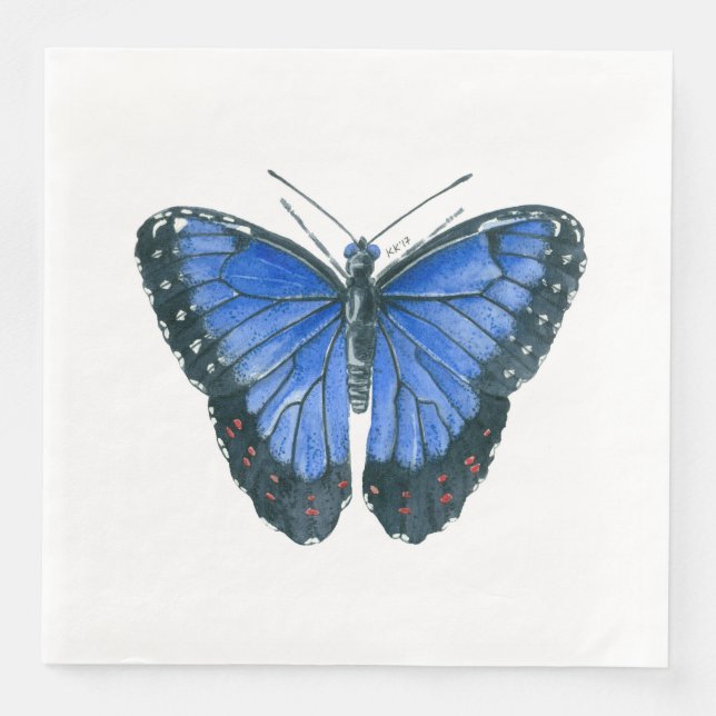 Serviette Jetable Papillon bleu Morpho aquarelle peinture (Devant)