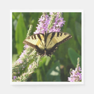 Serviette Jetable Papillon Swallowtail sur Fleurs sauvages pourpres