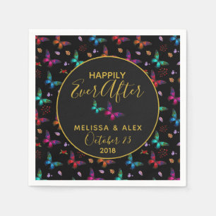 Serviette Jetable Papillons colorés chic sur Mariage noir