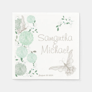 Serviette Jetable Papillons et chrysanthèmes verts