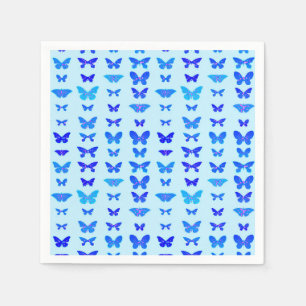Serviette Jetable Papillons, indigo, fond bleu ciel