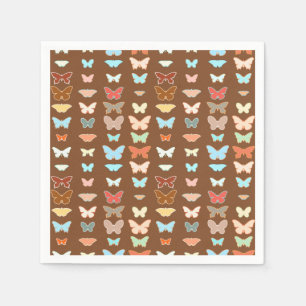 Serviette Jetable Papillons, marron, turquoise et corail