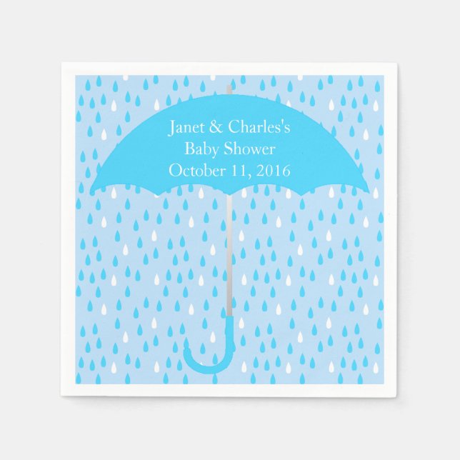 Serviette Jetable Parapluie bleu et papier Baby shower de pluie (Devant)