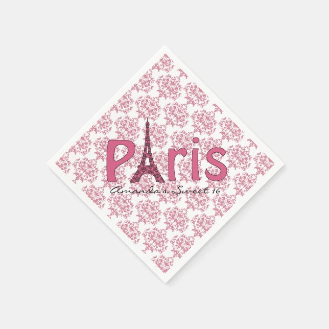 Serviette Jetable Paris Sweet 16 Damask Anniversaire serviettes (Coin)