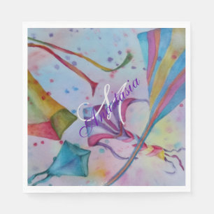 SERVIETTE JETABLE PARTIE COLORÉE DE MONOGRAMME DE CERFS-VOLANTS DE