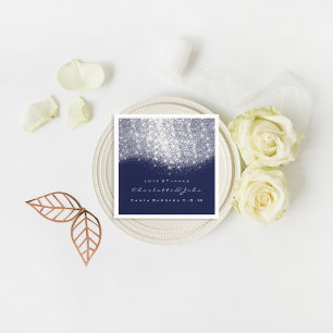 Serviette Jetable Parties scintillant Argent Blanc Bleu Marine Merci