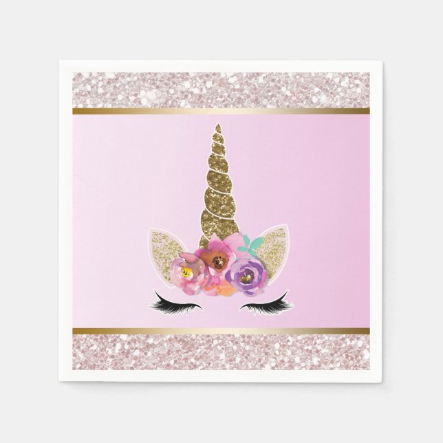 Serviette Jetable Parties scintillant blanche Glam Unicorn rose fête (Devant)