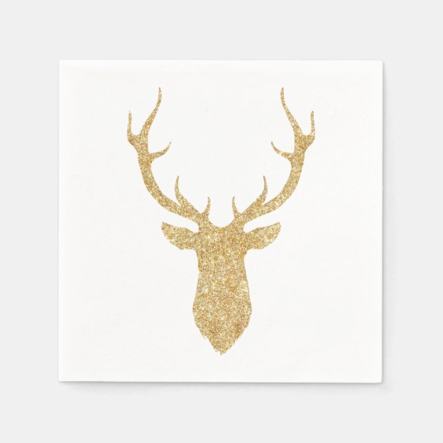 Serviette Jetable Parties scintillant d'or Faux Cerf de Noël (Devant)
