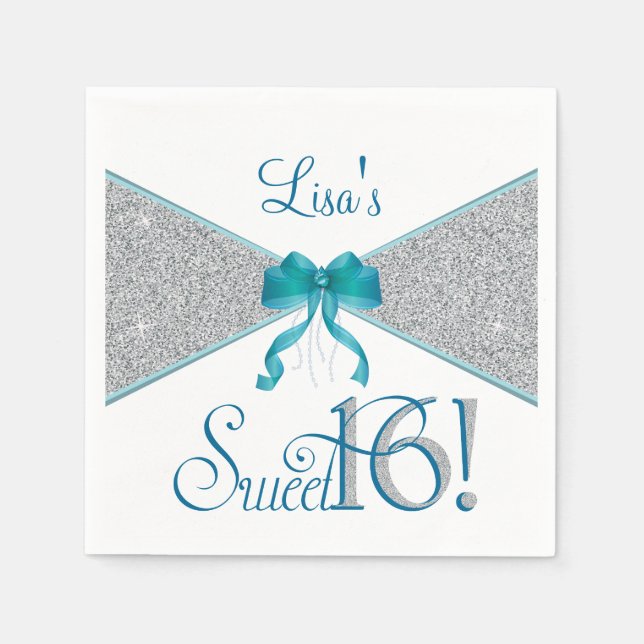 Serviette Jetable Parties scintillant en argent, Sweet sixteen, serv (Devant)