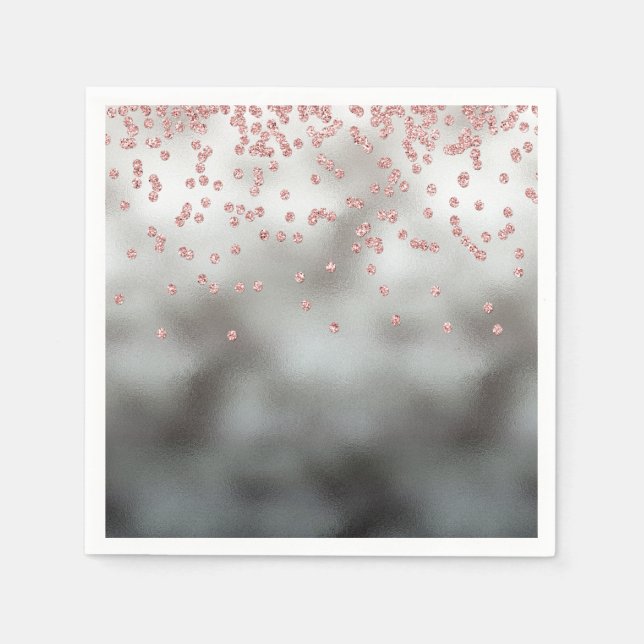 Serviette Jetable parties scintillant rose en or confetti en argent (Devant)