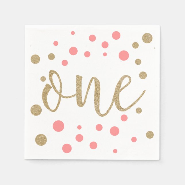 Serviette Jetable Parties scintillant rose et or premier anniversair (Devant)