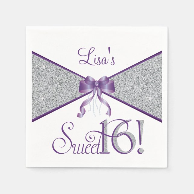 Serviette Jetable Parties scintillant, Sweet sixteen, serviettes vio (Devant)
