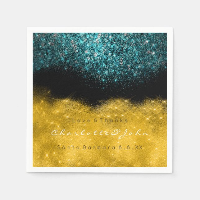 Serviette Jetable Parties scintillant turquoise Turquoise Gold Black (Devant)