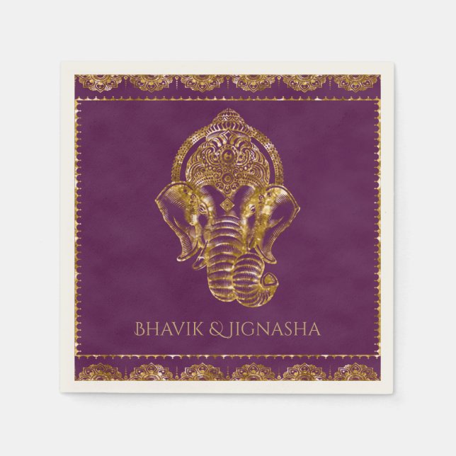 Serviette Jetable Parties scintillant violet et or Mariage indien Na (Devant)