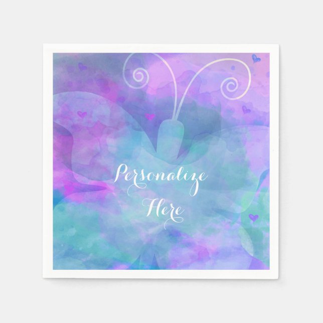 Serviette Jetable Pastel Aquarelle Papillon Fête Personnalisée (Devant)