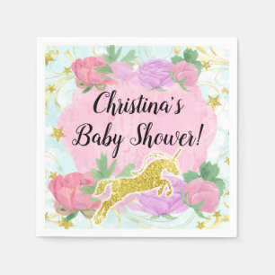 Serviette Jetable Pastel Gold Unicorn Baby shower fille
