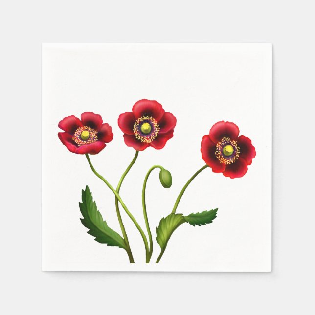 Serviette Jetable Pavot Rouge Jardin Fleurs Papier serviettes (Devant)