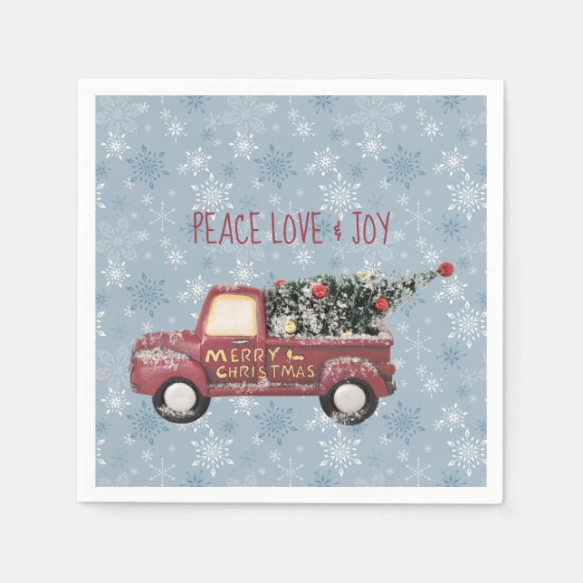 Serviette Jetable Peace Love & Joy Toy Camion Joyeux Noël (Devant)