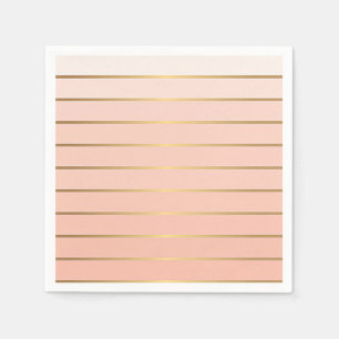 Serviette Jetable Peach Blush Ombre & Gold Striage Papier Napkins