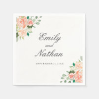 Peach rose Aquarelle Mariage floral Napkin