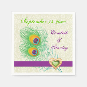 Serviette Jetable Peacock plumes violet, vert joyau mariage