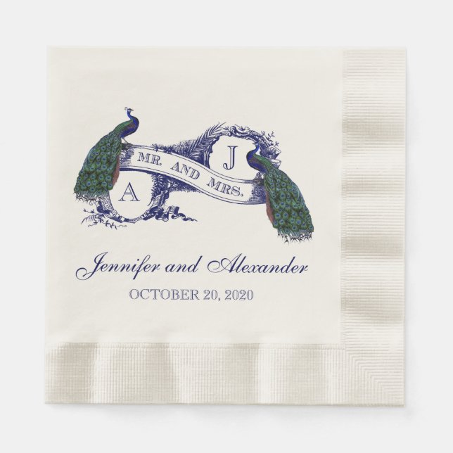 Serviette Jetable Peacock Rustic Mariage papier serviettes (Devant)