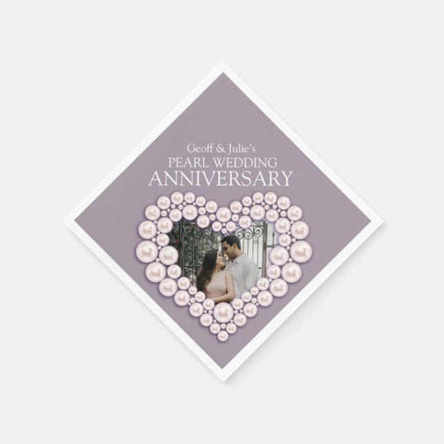 Serviette Jetable Pearl 30e Mariage Anniversaire de photos du coeur  (Coin)