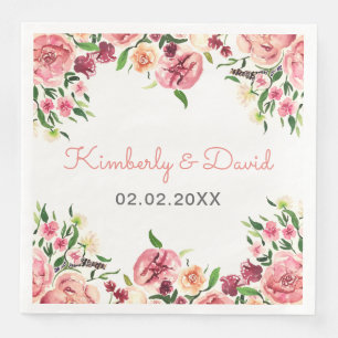 Serviette Jetable Pêche et fleurs de corail Mariage floral
