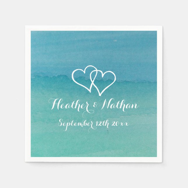 Serviette Jetable Peinture à l'eau bleu turquoise serviettes mariage (Devant)