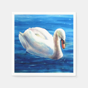 Serviette Jetable Peinture d'aquarelle de cygne blanc, sauvagine, oi