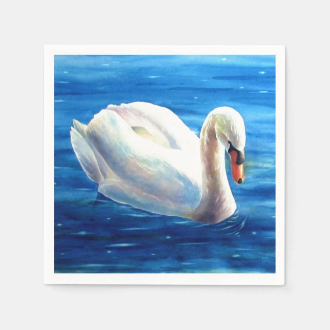Serviette Jetable Peinture d'aquarelle de cygne blanc, sauvagine, oi (Devant)