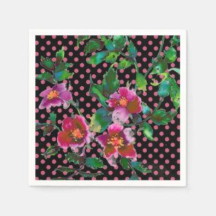 Serviette Jetable Peinture de rose à l'aquarelle rose violet pois