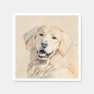 Serviette Jetable Peinture Golden Retriever - Joli art original chie