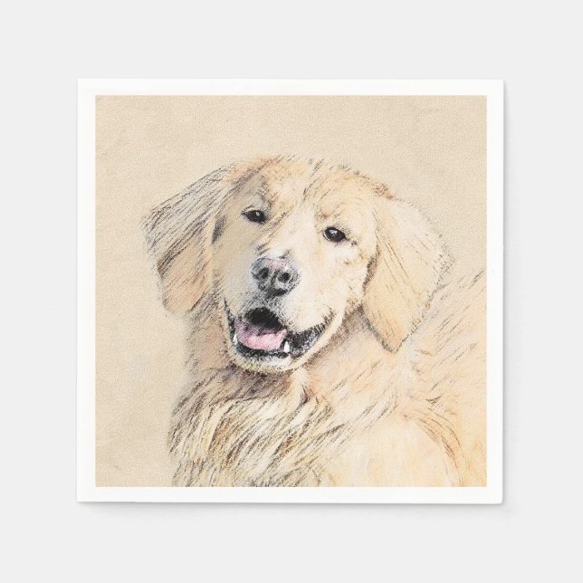 Serviette Jetable Peinture Golden Retriever - Joli art original chie (Devant)