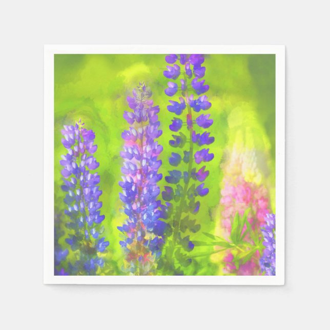 Serviette Jetable Peinture Lupine - Art Fleur Original (Devant)