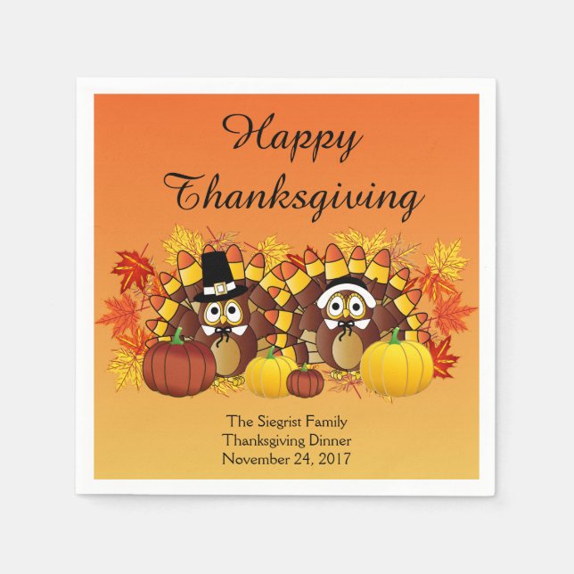 Serviette Jetable Pèlerins de la Chouette bon thanksgiving (Devant)